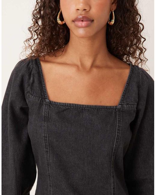 Nobody's Child Black Porth Square Neck Denim Mini Dress