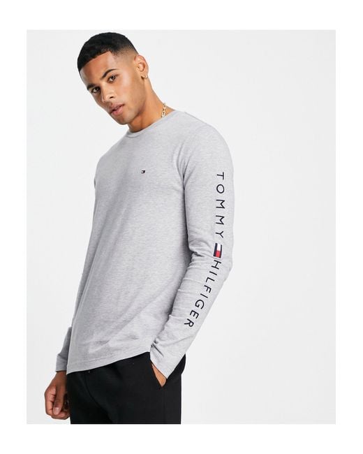 Tommy Hilfiger Gray Arm Logo Cotton Long Sleeve Top for men