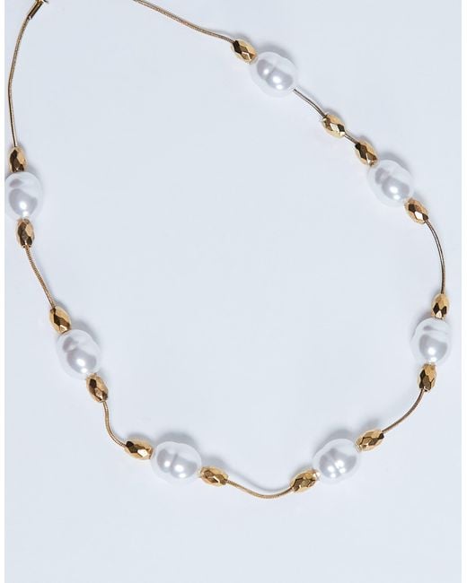 TOPSHOP Metallic Molly Stainless Steel Pearl Necklace