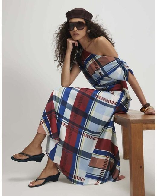 River Island White Satin Check Maxi Skirt
