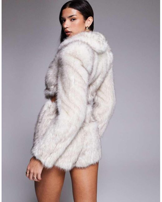 ASOS Gray Co-Ord Faux Fur Cropped Jacket