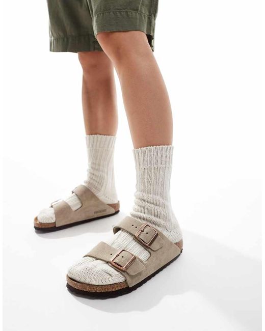 Birkenstock Metallic Arizona Suede Flat Sandals
