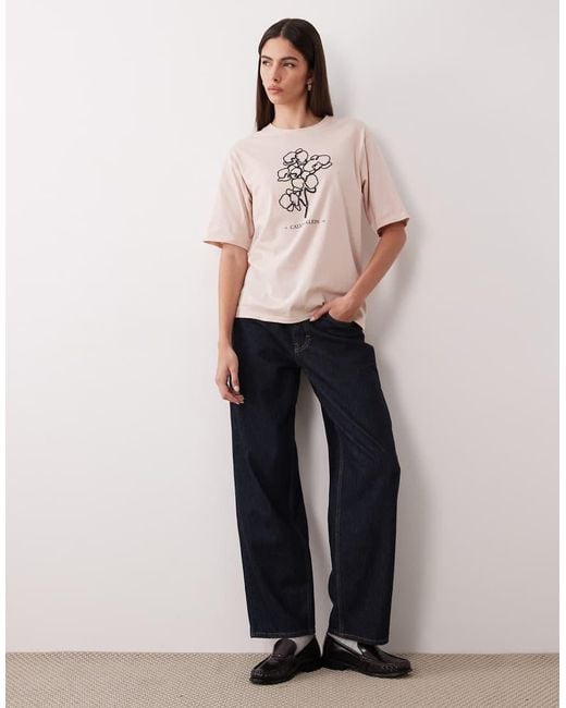 Calvin Klein Pink Floral Graphic Oversized T-shirt