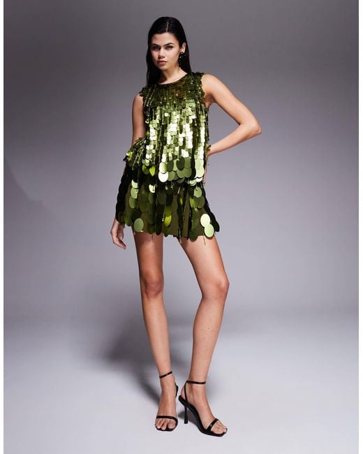 ASOS Green Dropped Slouchy Waist Embellished Mini Dress