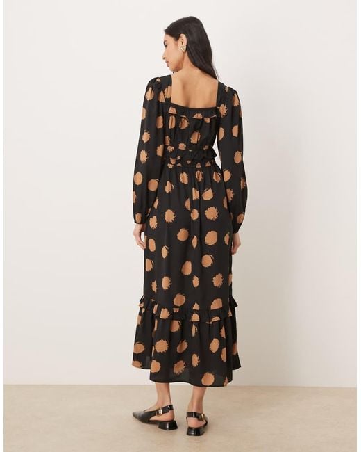Wednesday's Girl Natural Bow Detail Long Sleeve Midaxi Dress
