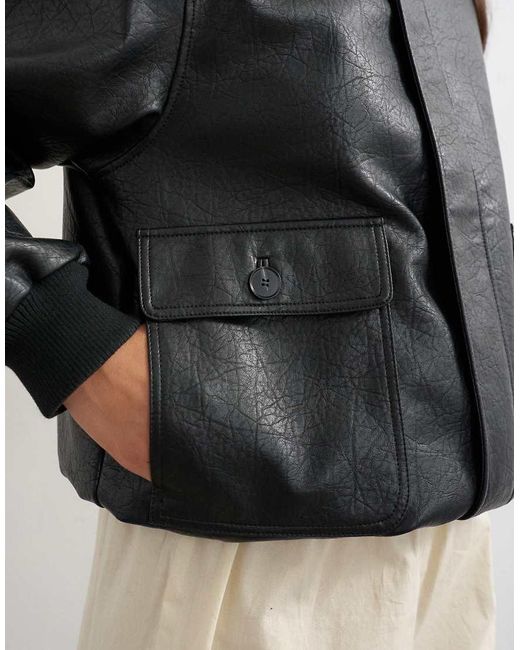 TOPSHOP Black Faux Leather Nero Collar Bomber Jacket