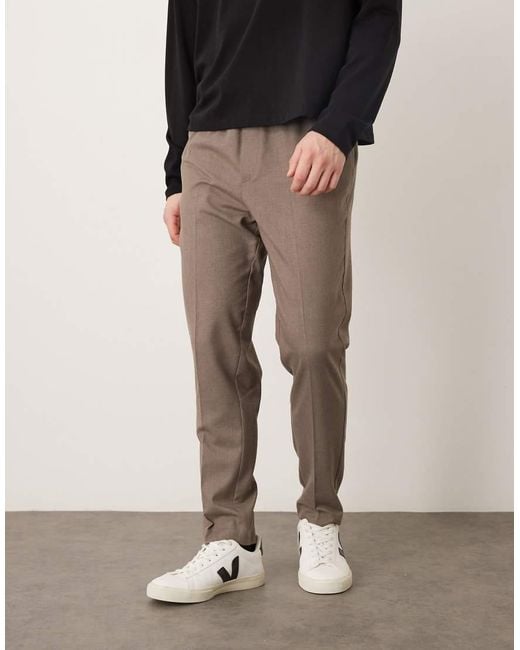 Pantalones De Vestir De Corte Tapered Sin Cierres De Franela De -Neutro ASOS de hombre de color Natural