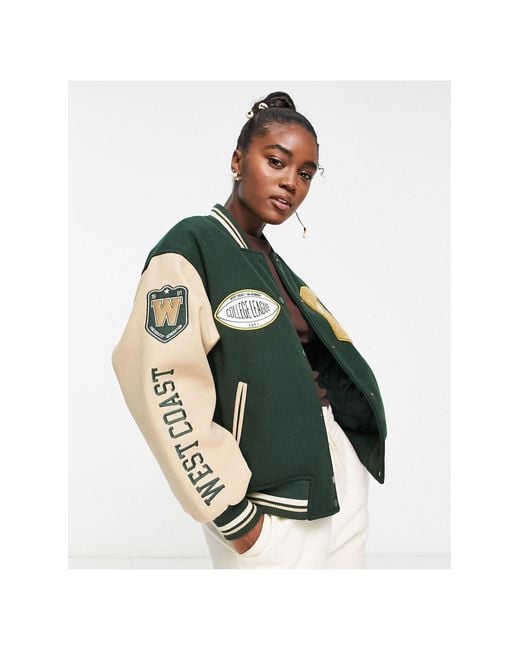 Pull&Bear Natural Varsity Bomber Jacket