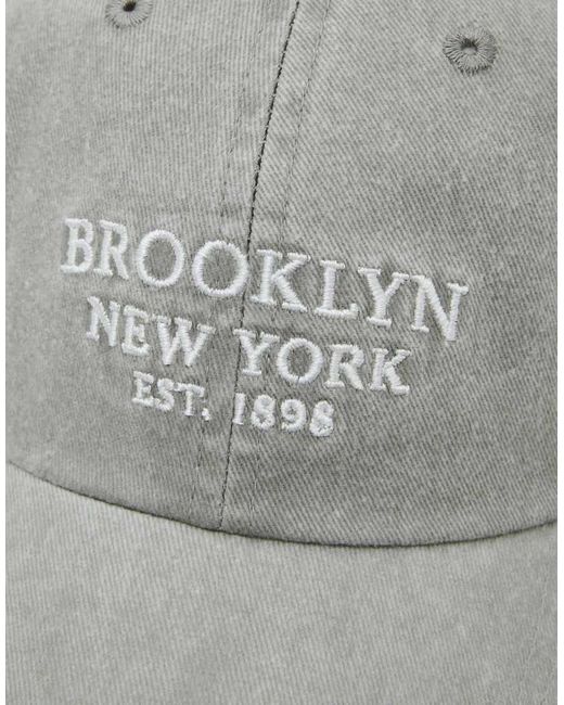 Pull&Bear Gray Brooklyn Embroidered Cap