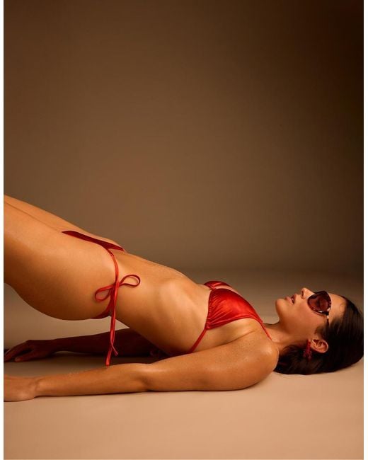 Stradivarius Orange Satin Triangle Bikini Top