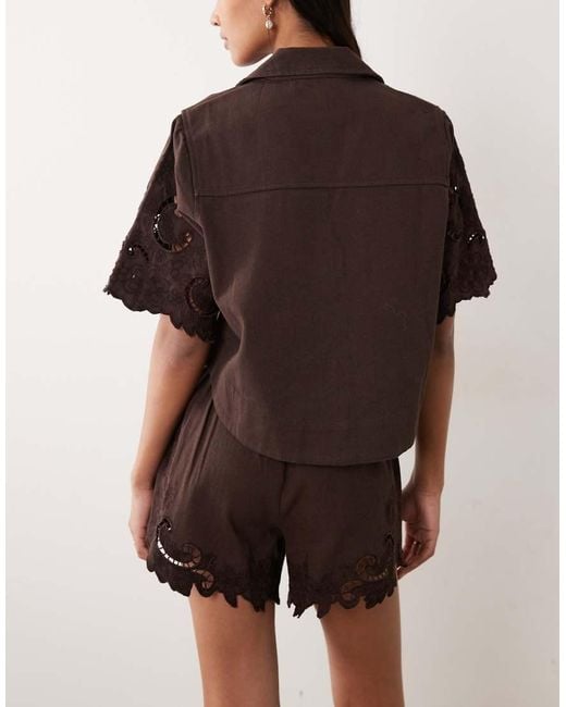ASOS Brown Denim Shirt With Cutwork