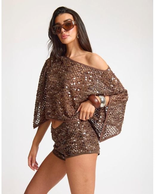 Missy Empire Brown Sequin Micro Shorts