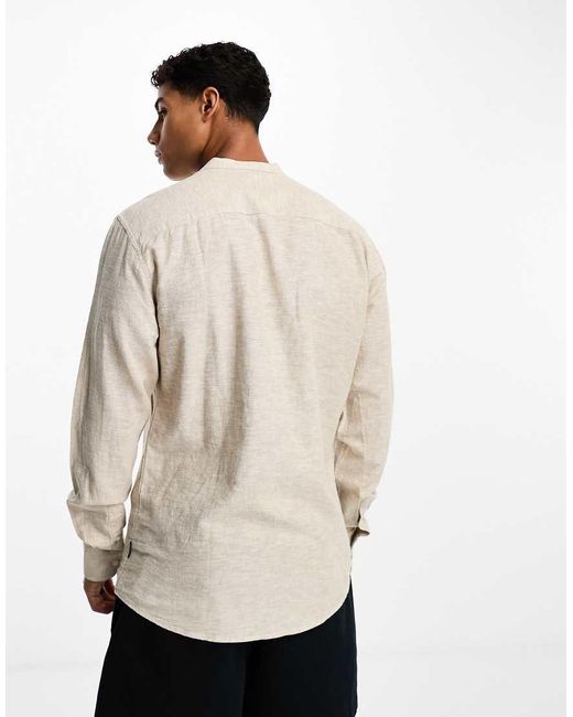 Only & Sons Natural Linen Mix Grandad Collar Shirt for men