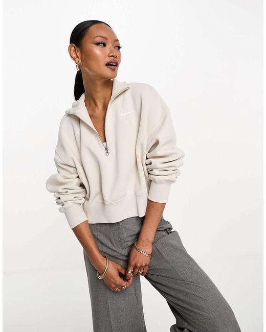 Nike White Mini Swoosh 1/4 Zip Fleece Sweatshirt