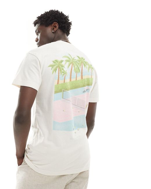 Camiseta color holgada con estampado delantero y trasero "malibu beach tennis club" Abercrombie & Fitch de hombre de color White