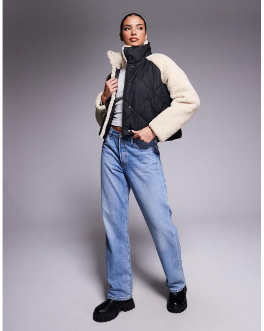 Barbour Blue Oversized Quilted Jacket With Fleece Sleeves