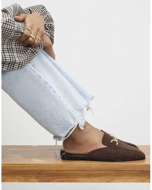 River Island Brown Faux Suede Backless Loafers