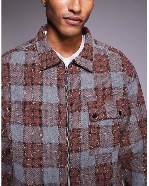 Liquor N Poker Purple Cropped Flannel Long Sleeve Shirt With Zip Through for men