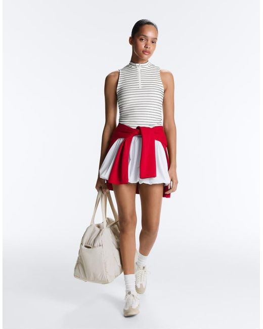 Oysho White Striped Half-zip Sleeveless T-shirt