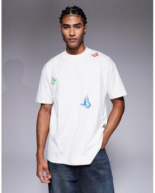 Good For Nothing White T-Shirt With Butterfly Print for men
