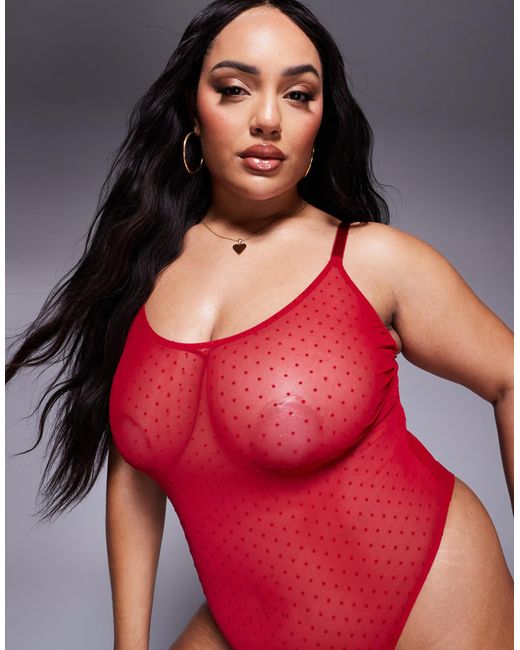 Asos design curve - lara - body doux en tulle à pois ASOS en coloris Red