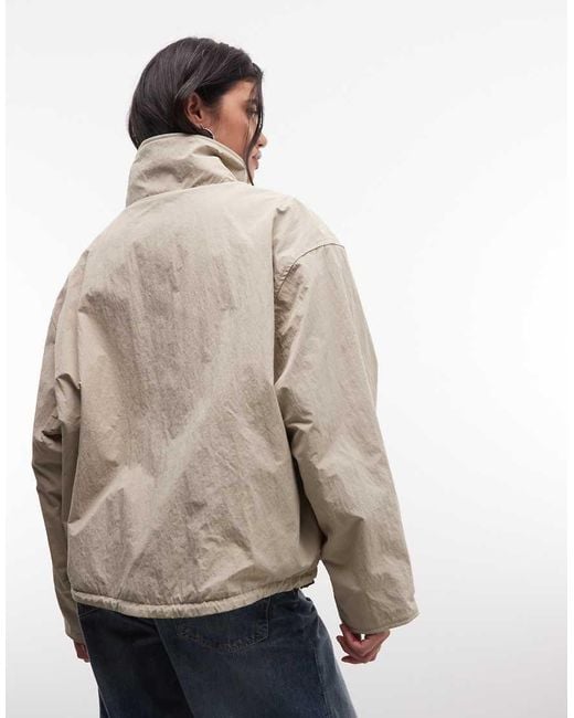 Weekday Natural High Neck Track Jacket With Borg Fleece Lining