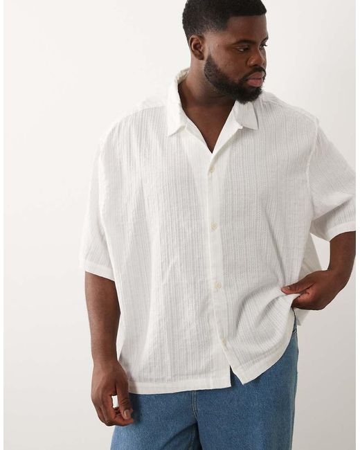 ASOS White Boxy Oversized Revere Textured Shirt for men