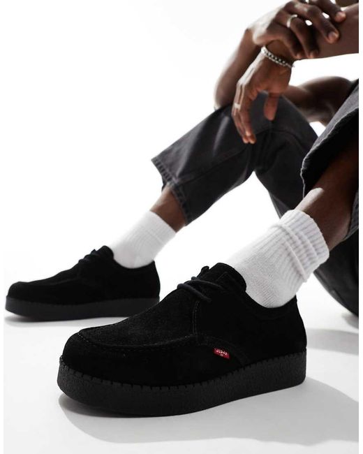 Levi's Black Suede Lace Up Apron Shoes With Red Tab Logo for men