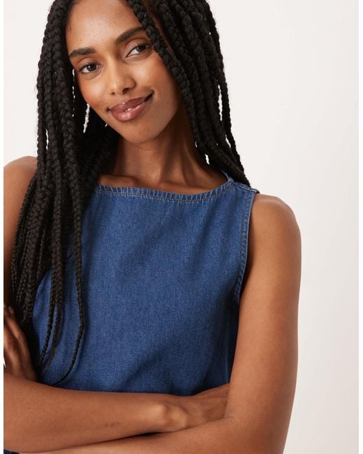 ASOS Blue Denim Top With Drop Waist Side Panels
