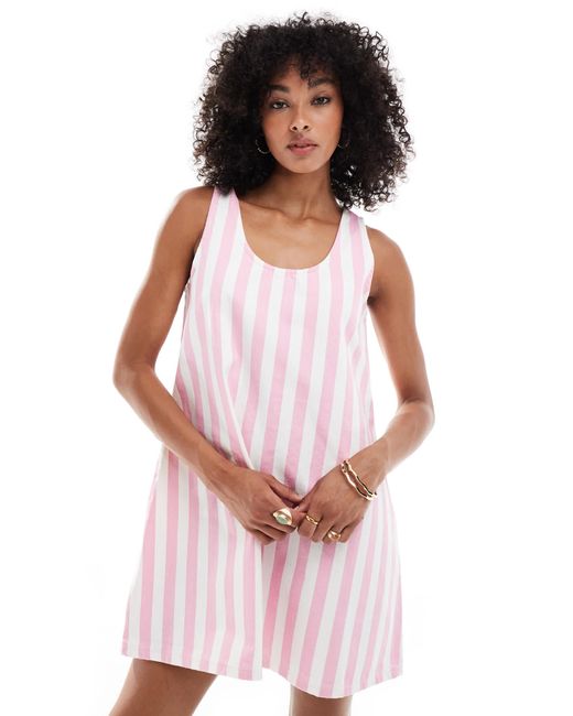 ASOS White – minikleid aus denim mit u-ausschnitt und breiten streifen