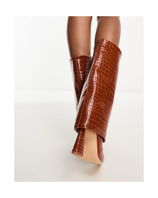 SIMMI Brown Simmi London Wide Fit Rayan Foldover Heeled Knee Boots