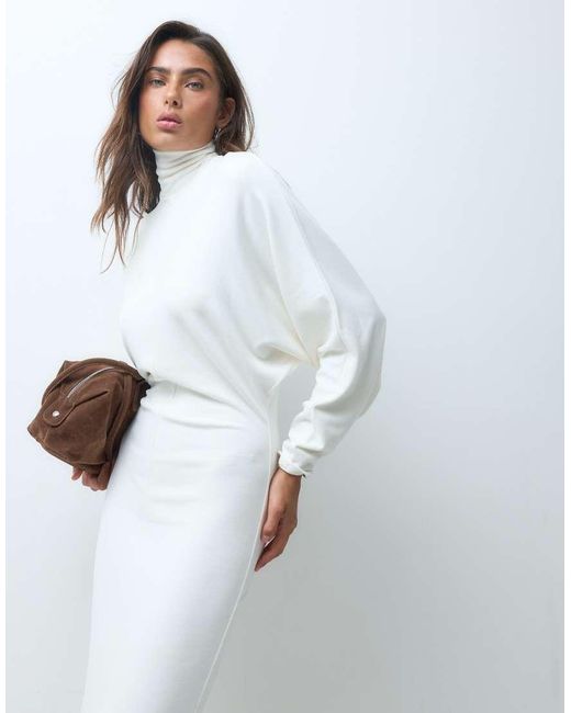 ASOS White Supersoft Drape Batwing Midi Dress