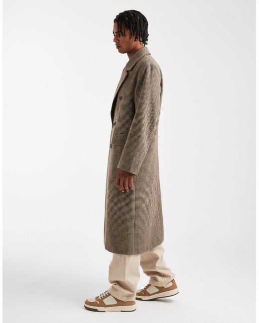 ASOS Natural Plaid Wool Look Oversized Longline Coat for men