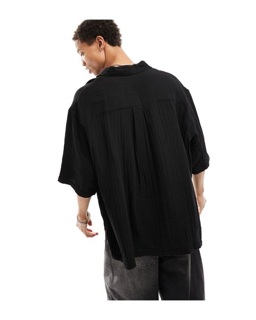 Weekday – kurzärmliges oversize-hemd in Black für Herren