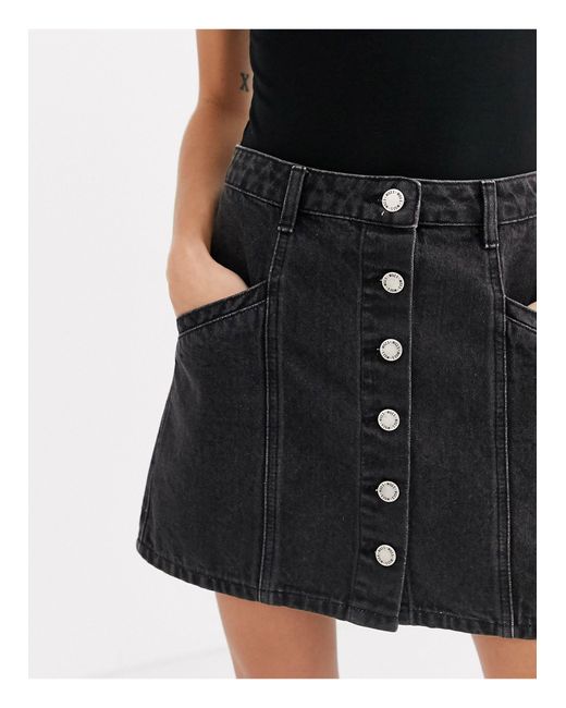 miss selfridge black denim skirt