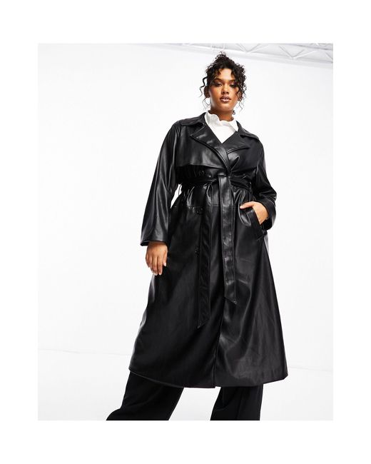 Forever New Black Belted Pu Maxi Coat