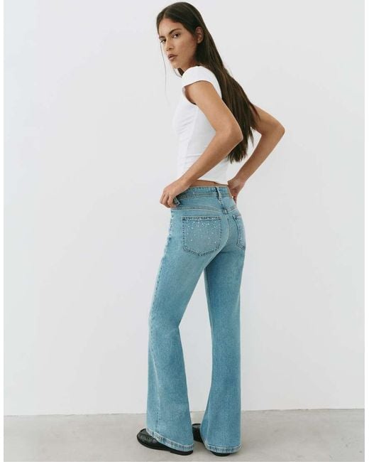 Pull&Bear Blue Rhinestone Boot-Cut Jeans