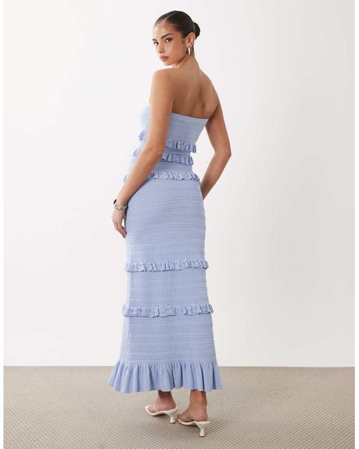 Gina Tricot Blue Tiered Frill Bandeau Maxi Dress