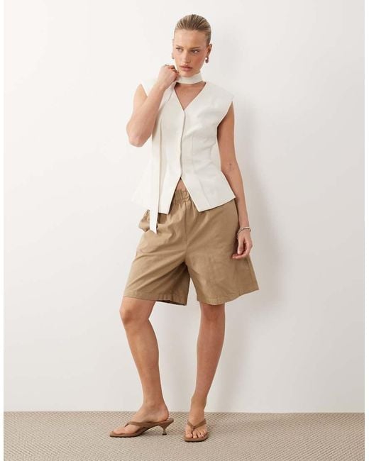 ASOS Natural Tailored Longline Molded Hip Vest With Scarf Detail