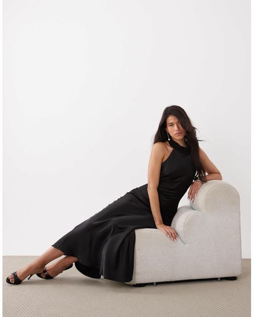 halter neck dress with shawl Halter Neck Knit Maxi Dress with Matching Shawl Open Back Elegant Lo Meravia