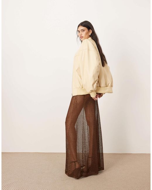 ARRANGE Natural Metallic Knitted Sheer Sweeping Maxi Skirt