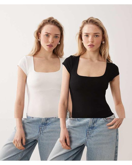 Miss Selfridge Blue 2 Pack Cap Sleeve Square Neck Bodysuit
