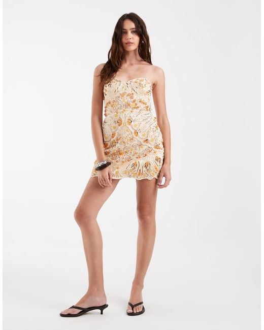 ASOS Natural Embellished Bandeau Mini Dress