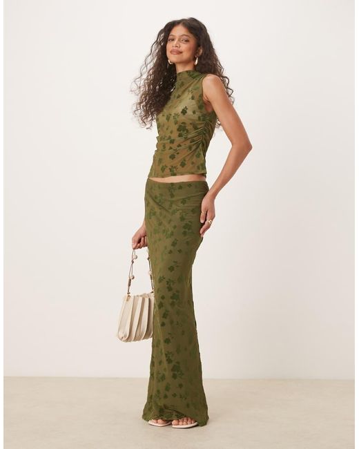 Falda Larga Verde Con Patrón Floral Flocado De Tejido Transparente De (Parte De Un Conjunto) ASOS de color Natural