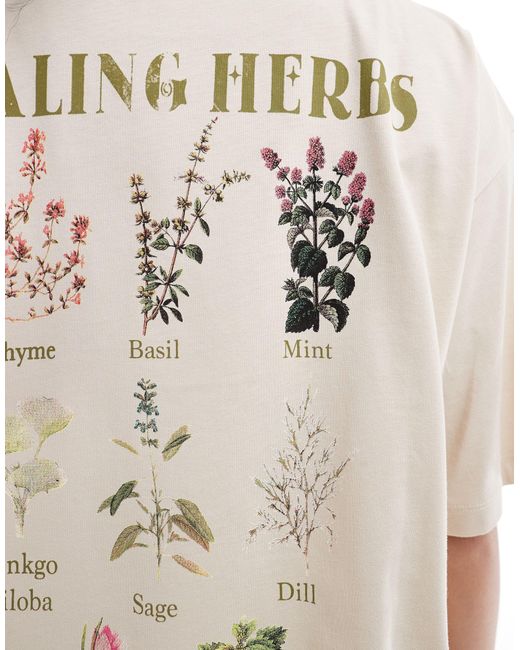 T-shirt oversize à imprimé healing herbs au dos - taupe ASOS en coloris Natural