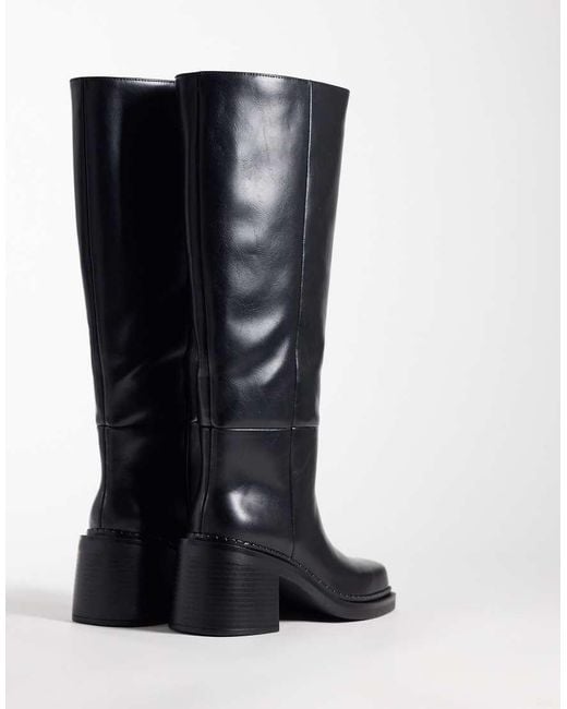 ASOS Blue Cadence Block Heel Pull On Knee Boots