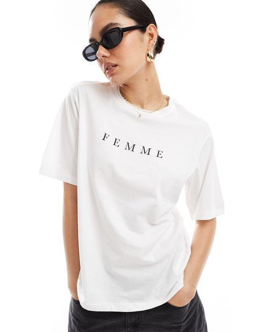 SELECTED White Femme Oversized T-shirt With Femme Chest Print for men