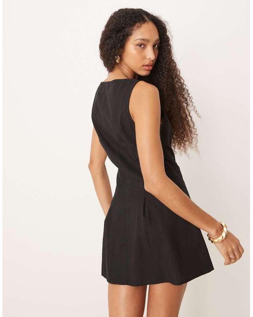 ASOS Black Slash Neck Button Down Waistcoat Mini Sundress
