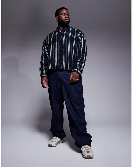 ASOS Recht Oversized Gestreept Overhemd in het Blue voor heren