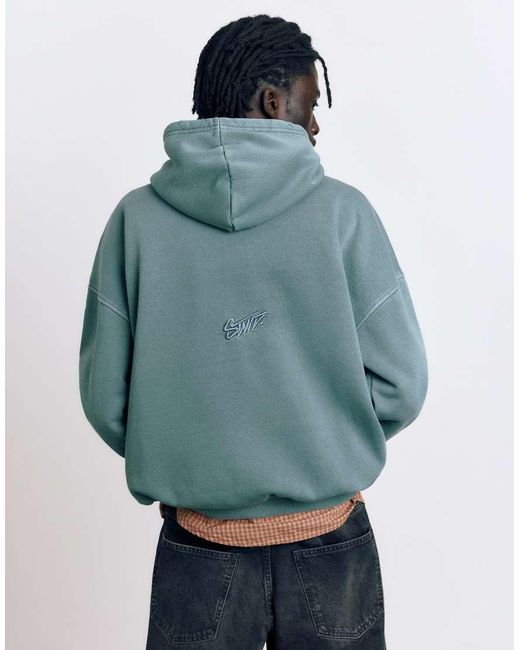 Pull&Bear Blue Stwd Washed Hoodie for men